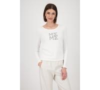 Langarmshirt MONARI "Shirt Rippe + Schmuck", Damen, Gr. 40, weiß (off, weiß), Rippware, Obermaterial: 96% Viskose, 4% Elasthan, unifarben, regular fit normal, Rundhals, eingesetzt abgesteppte Kante, S