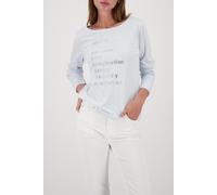 Langarmshirt MONARI "Shirt Schmuckschrift", Damen, Gr. 42, ice blau, Web, Obermaterial: 100% Baumwolle, unifarben, regular fit normal, U-Boot-Ausschnitt, eingesetzt gerader Abschluss, Shirts Langarmsh