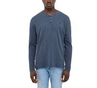 Langarmshirt MUSTANG "Atchison Henley LA", Herren, Gr. XL, blau (schwarz saphire), Jersey, Obermaterial: 100% Baumwolle, unifarben, regular fit hüftbedeckend, Rundhals, abgesteppte Kante, Shirts Langa