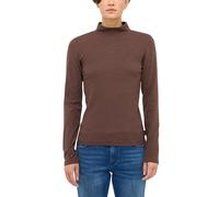 Langarmshirt MUSTANG "Damen Style Faith", Damen, Gr. S, braun (dunkelbraun), Strick, 95% Baumwolle, 5% Elasthan, hoch geschlossener Ausschnitt, Shirts Langarmshirt (58558666-S) dunkelbraun
