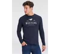 Langarmshirt MUSTANG "Style Adrian", Herren, Gr. S, blau (total eclipse), Obermaterial: 100% Baumwolle, regular fit, Rundhals, Shirts Langarmshirt (66582766-S)