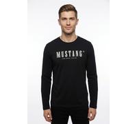 Langarmshirt MUSTANG "Style Adrian", Herren, Gr. S, schwarz, Jersey, Obermaterial: 100% Baumwolle, bedruckt, regular fit normal, Rundhals, Shirts Langarmshirt, plakativ bedruckt (10337832-S) schwarz