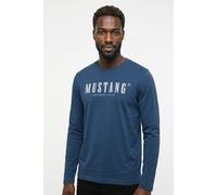Langarmshirt MUSTANG "Style Adrian", Herren, Gr. XL, blau (schwarz denim), Jersey, Obermaterial: 100% Baumwolle, bedruckt, regular fit normal, Rundhals, Shirts Langarmshirt, plakativ bedruckt (1462070