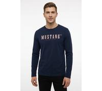 Langarmshirt MUSTANG "Style Adrian", Herren, Gr. XXL, blau (schwarz saphire), Jersey, Obermaterial: 100% Baumwolle, bedruckt, regular fit normal, Rundhals, Shirts Langarmshirt, plakativ bedruckt (2852