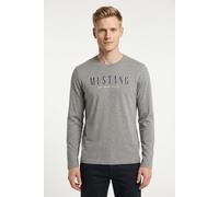 Langarmshirt MUSTANG "Style Adrian", Herren, Gr. XXL, grau (mid grau melange), Jersey, Obermaterial: 85% Baumwolle, 15% Viskose, bedruckt, regular fit normal, Rundhals, Shirts Langarmshirt (39072456-X
