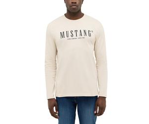 Langarmshirt MUSTANG "Style Asheville", Herren, Gr. XXL, beige (oatmeal), Jersey, Obermaterial: 100% Baumwolle, bedruckt, regular fit normal, Rundhals, Shirts Langarmshirt, Auch ideal zum Unterziehen