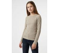 Langarmshirt NAME IT "NKFNAKAL LS TOP NOOS", Mädchen, Gr. 158/164, beige (peyote melange), Jersey, Obermaterial: 95% Baumwolle, 5% Elasthan, meliert, unifarben, normal hüftlang, Rundhals, abgesteppte