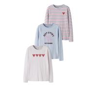 Langarmshirt NAME IT "NKFNIANA 3P LS TOP", Mädchen, Gr. 122/128, sheer blau pack:sheer blau, raindrops on roses, strip, Jersey, Obermaterial: 100% Baumwolle, bedruckt, regular fit normal, Rundhals, Sh