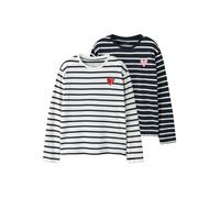 Langarmshirt NAME IT "NKFTOVELINA 2P LS NREG TOP PB", Mädchen, Gr. 158/164, schwarz sapphire pack:with hellweiß, Jersey, Obermaterial: 100% Baumwolle, gestreift, regular fit normal, Rundhals, Shirts L
