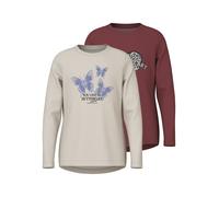 Langarmshirt NAME IT "NKFVIX 2P LS TOP", Mädchen, Gr. 134/140, oxblood rot pack:pumice stone, Jersey, Obermaterial: 95% Baumwolle, 5% Elasthan, bedruckt, normal normal, Rundhals, Shirts Langarmshirt (