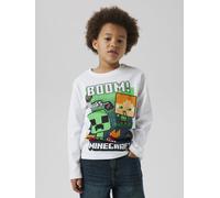 Langarmshirt NAME IT "NKMAC MINECRAFT LS NREG TOP BOX NOOS BFU", Jungen, Gr. 122/128, weiß (hellweiß (blank)), Jersey, Obermaterial: 100% Baumwolle, Basic hüftbedeckend, Rundhals, abgesteppte Kante, S