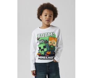Langarmshirt NAME IT "NKMAC MINECRAFT LS NREG TOP BOX NOOS BFU", Jungen, Gr. 158/164, hellweiß (blank), Jersey, Obermaterial: 100% Baumwolle, Basic hüftbedeckend, Rundhals, abgesteppte Kante, Shirts L