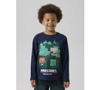 Langarmshirt NAME IT "NKMAC MINECRAFT LS NREG TOP BOX NOOS BFU", Jungen, Gr. 158/164, navy blazer (blank), Jersey, Obermaterial: 100% Baumwolle, Basic hüftbedeckend, Rundhals, abgesteppte Kante, Shirt
