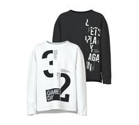 Langarmshirt NAME IT "NKMVOB 2P LS RLX TOP", Jungen, Gr. 122/128, schwarz pack:hellweiß, 32 game day, Jersey, Obermaterial: 100% Baumwolle, bedruckt, relaxed fit normal, Rundhals, Shirts Langarmshirt