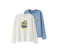 Langarmshirt NAME IT "NKMVUX 2P LS TOP", Jungen, Gr. 122/128, cloud dancer pack:endless sky, Jersey, Obermaterial: 95% Baumwolle, 5% Elasthan, bedruckt, regular fit normal, Rundhals, Shirts Langarmshi