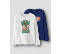 Langarmshirt NAME IT "NKMVUX 2P LS TOP", Jungen, Gr. 122/128, weiß (hellweiß pack:sodalite blau, new york basket), Jersey, Obermaterial: 95% Baumwolle, 5% Elasthan, bedruckt, regular fit normal, Rundh