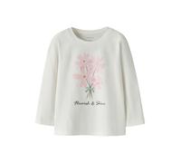 Langarmshirt NAME IT "NMFFLORALA LS TOP", Mädchen, Gr. 98, cloud dancer, Jersey, Obermaterial: 95% Baumwolle, 5% Elasthan, bedruckt, unifarben, normal, Rundhals, Shirts Langarmshirt (39868225-98) clou