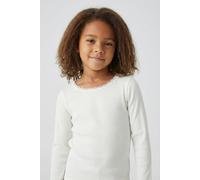 Langarmshirt NAME IT "NMFKAB LS TOP NOOS", Mädchen, Gr. 104, cloud dancer, Feinripp, Obermaterial: 57% Baumwolle, 38% Modal, 5% Elasthan, unifarben, regular fit hüftbedeckend, Rundhals, abgesteppte Ka