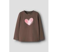 Langarmshirt NAME IT "NMFKATELIN LS TOP PB", Mädchen, Gr. 122/128, braun (shopping bag), Jersey, Obermaterial: 95% Baumwolle, 5% Elasthan, bedruckt, regular fit normal, Rundhals, Shirts Langarmshirt, 
