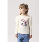Langarmshirt NAME IT "NMFKIMIA LS TOP BOX", Mädchen, Gr. 98, beige (antique weiß), Jersey, Obermaterial: 95% Baumwolle, 5% Elasthan, bedruckt, regular fit normal, Rundhals, Shirts Langarmshirt, Baumwo