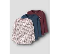Langarmshirt NAME IT "NMFNIA 3P LS TOP", Mädchen, Gr. 98, burgundy pack:burgundy, early hours, sargasso sea, Jersey, Obermaterial: 100% Baumwolle, bedruckt, normal, Rundhals, Shirts Langarmshirt (4249