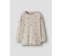 Langarmshirt NAME IT "NMFNUTTI LS TOP NOOS", Mädchen, Gr. 110, peyote melange aop:hearts, Feinripp, Obermaterial: 57% Baumwolle, 38% Modal, 5% Elasthan, bedruckt, Basic normal, Rundhals, abgesteppte K