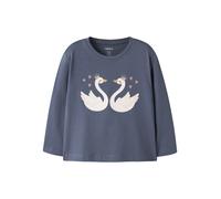 Langarmshirt NAME IT "NMFVEEN LS NREG TOP", Mädchen, Gr. 98, blau (vintage indigo print:swan princess), Jersey, Obermaterial: 100% Baumwolle, bedruckt, normal normal, Rundhals, Shirts Langarmshirt, Ba
