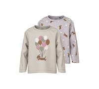 Langarmshirt NAME IT "NMFVELDA 2P LS NREG TOP", Mädchen, Gr. 104, pumice stone pack:lila marble, Jersey, Obermaterial: 100% Baumwolle, mehrfarbig, normal normal, Rundhals, Shirts Langarmshirt (8341492