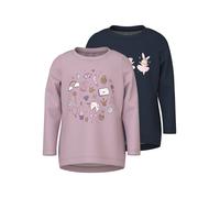 Langarmshirt NAME IT "NMFVIX 2P LS TOP", Mädchen, Gr. 122/128, dawn pink pack:navy blazer, Jersey, Obermaterial: 95% Baumwolle, 5% Elasthan, bedruckt, regular fit normal, Rundhals, Shirts Langarmshirt