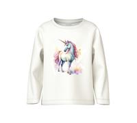 Langarmshirt NAME IT "NMFVOTEA LS NREG TOP", Mädchen, Gr. 92, cloud dancer print:pink unicorn, Jersey, Obermaterial: 100% Baumwolle, bedruckt, normal normal, Rundhals, Shirts Langarmshirt, mit tollen 
