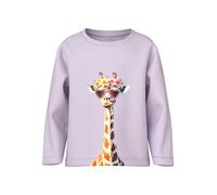 Langarmshirt NAME IT "NMFVOTEA LS NREG TOP", Mädchen, Gr. 98, lavender fog print:giraffe sunglasses, Jersey, Obermaterial: 100% Baumwolle, bedruckt, normal normal, Rundhals, Shirts Langarmshirt, mit t