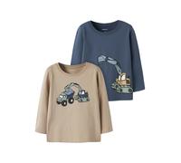 Langarmshirt NAME IT "NMMKARKE 2P LS TOP BOX", Jungen, Gr. 104, sesame pack:vintage indigo, Jersey, Obermaterial: 95% Baumwolle, 5% Elasthan, bedruckt, regular fit normal, Rundhals, Shirts Langarmshir