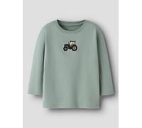 Langarmshirt NAME IT "NMMLANCE LS NREG TOP BOX", Jungen, Gr. 122/128, grün milieu, Jersey, Obermaterial: 95% Baumwolle, 5% Elasthan, bestickt, regular fit normal, Rundhals, gerader Abschluss, Shirts L
