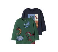 Langarmshirt NAME IT "NMMLUCIUS 2P LS NREG TOP BOX", Jungen, Gr. 98, evergrün pack:navy blazer, Jersey, Obermaterial: 95% Baumwolle, 5% Elasthan, bedruckt, regular fit normal, Rundhals, Shirts Langarm