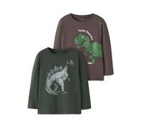 Langarmshirt NAME IT "NMMNEDIN 2P LS NREG TOP BOX PB", Jungen, Gr. 92, bunt (shopping bag pack:sycamore), Jersey, Obermaterial: 100% Baumwolle, bedruckt, normal, Rundhals, Shirts Langarmshirt, Baumwol