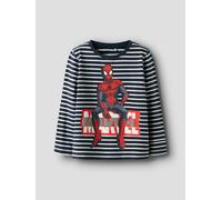 Langarmshirt NAME IT "NMMODYS SPIDER LS NREG TOP MAR", Jungen, Gr. 92, navy blazer, Jersey, Obermaterial: 95% Baumwolle, 5% Elasthan, bedruckt, Rundhals, Shirts Langarmshirt (77748117-92) navy blazer