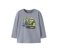 Langarmshirt NAME IT "NMMVAGNO LS LOOSE TOP", Jungen, Gr. 92, grau (tradewinds print:excavator badger), Jersey, Obermaterial: 100% Baumwolle, bedruckt, regular fit normal, Rundhals, Shirts Langarmshir