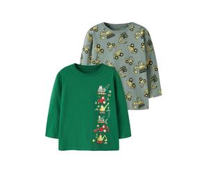 Langarmshirt NAME IT "NMMVELDO 2P LS NREG TOP", Jungen, Gr. 110, grün milieu pack:verdant grün, Jersey, Obermaterial: 100% Baumwolle, regular fit normal, Rundhals, Shirts Langarmshirt, Baumwolle, regu