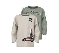 Langarmshirt NAME IT "NMMVILIAN 2P LS NREG TOP", Jungen, Gr. 110, pumice stone pack:shadow, Jersey, Obermaterial: 100% Baumwolle, bedruckt, unifarben, normal normal, Rundhals, Shirts Langarmshirt (519