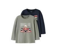 Langarmshirt NAME IT "NMMVUX 2P LS TOP", Jungen, Gr. 110, shadow pack:navy blazer, Jersey, Obermaterial: 95% Baumwolle, 5% Elasthan, bedruckt, regular fit normal, Rundhals, Shirts Langarmshirt, Baumwo