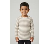 Langarmshirt NAME IT "NMNBANI LS XSL TOP NOOS", Jungen, Gr. 86, beige (pure cashmere), Jersey, Obermaterial: 57% Baumwolle, 38% Modal, 5% Elasthan, geringelt, gestreift, slim fit hüftbedeckend, Rundha