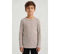 Langarmshirt NAME IT "NMNBANI LS XSL TOP NOOS", Jungen, Gr. 98, toasted coconut, Jersey, Obermaterial: 57% Baumwolle, 38% Modal, 5% Elasthan, geringelt, gestreift, slim fit hüftbedeckend, Rundhals, ab