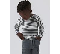 Langarmshirt NAME IT "NMNBANI LS XSL TOP NOOS", Mädchen, Gr. 86, blau (schwarz sapphire), Jersey, Obermaterial: 57% Baumwolle, 38% Modal, 5% Elasthan, geringelt, gestreift, slim fit hüftbedeckend, Run