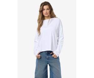 Langarmshirt NOISY MAY "NMMOCCA L/S REGULAR FIT TOP JRS FWD NOOS", Damen, Gr. L, weiß (hellweiß), Jersey, Obermaterial: 95% Baumwolle, 5% Elasthan, unifarben, normal, Rundhals, Shirts Langarmshirt (68