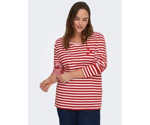 Langarmshirt ONLY CARMAKOMA "CARBODIL L/S O-NECK BLOUSE JRS", Damen, Gr. L, barbados cherry stripes:cloud dancer, with emb. hearts, Jersey, Obermaterial: 63% Polyester, 33% Baumwolle, 4% Elasthan, ges