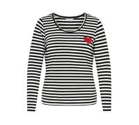 Langarmshirt ONLY CARMAKOMA "CARBODIL L/S O-NECK BLOUSE JRS", Damen, Gr. S, schwarz stripes:cloud dancer with rot emb heart, Jersey, Obermaterial: 63% Polyester, 33% Baumwolle, 4% Elasthan, gestreift,