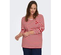 Langarmshirt ONLY CARMAKOMA "CARBODIL L/S O-NECK BLOUSE JRS", Damen, Gr. XL, barbados cherry stripes:cloud dancer, with emb. hearts, Jersey, Obermaterial: 63% Polyester, 33% Baumwolle, 4% Elasthan, ge