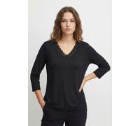 Langarmshirt ONLY CARMAKOMA "CARJULIA LACE V-NECK 3/4 TOP JRS", Damen, Gr. XL, schwarz, Jersey, Obermaterial: 65% Polyester, 35% Viskose, unifarben, regular fit normal, V-Ausschnitt, Shirts Langarmshi