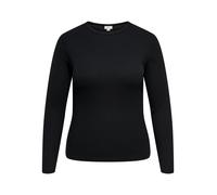 Langarmshirt ONLY CARMAKOMA "CARVAL L/S O-NECK TOP JRS NOOS", Damen, Gr. L, schwarz, Jersey, Obermaterial: 95% Baumwolle, 5% Elasthan, unifarben, regular fit normal, Rundhals, Shirts Langarmshirt, Bau