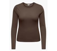 Langarmshirt ONLY CARMAKOMA "CARVAL L/S O-NECK TOP JRS NOOS", Damen, Gr. S, braun (bracken), Jersey, Obermaterial: 95% Baumwolle, 5% Elasthan, unifarben, regular fit normal, Rundhals, Shirts Langarmsh